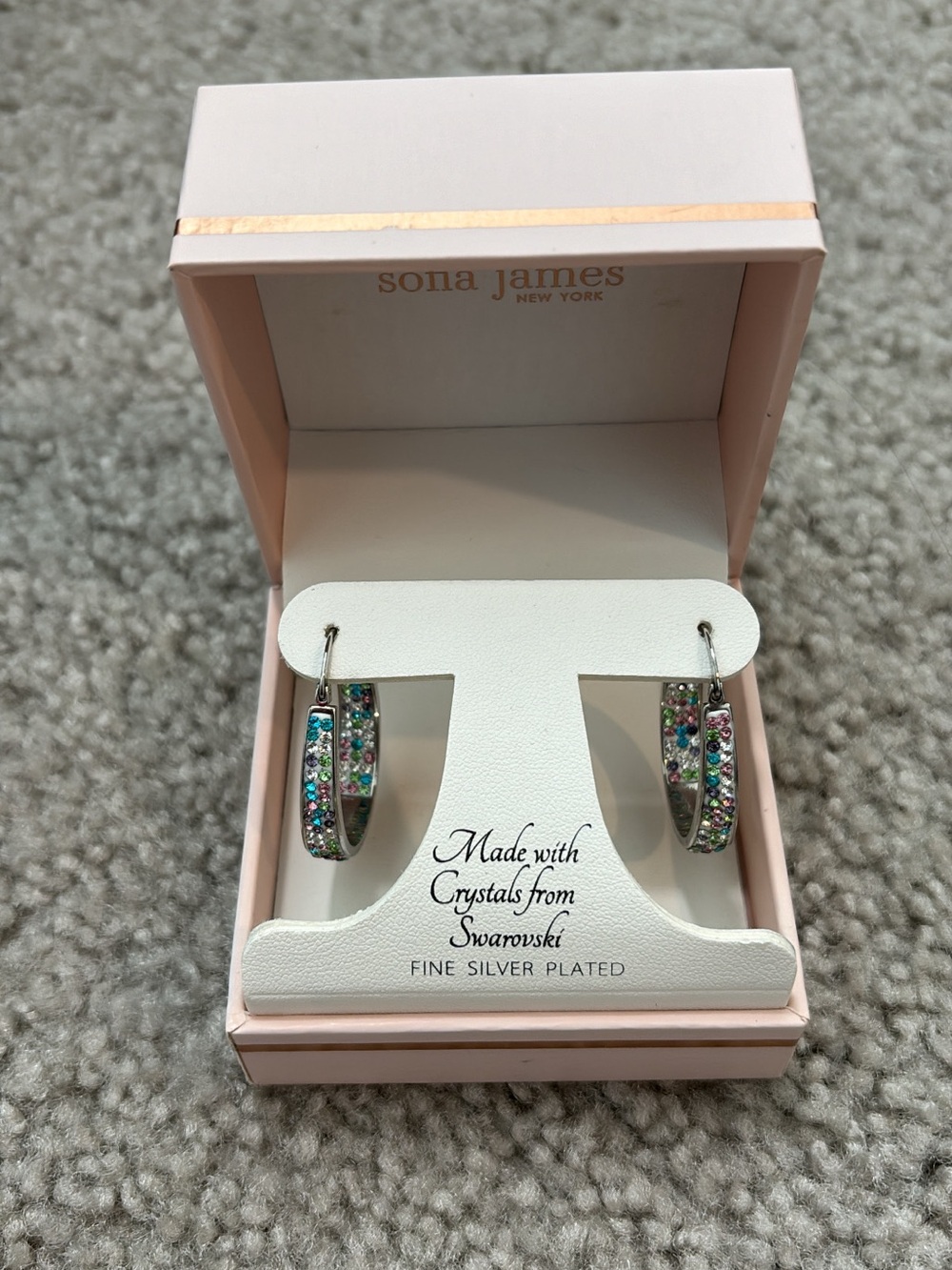 Silver-Plated Hoop Earrings with Multicolor Crystals